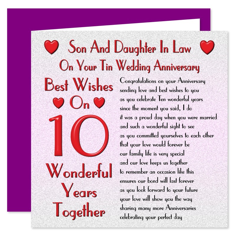 Son & Daughter In Law 10th Wedding Anniversary Card -