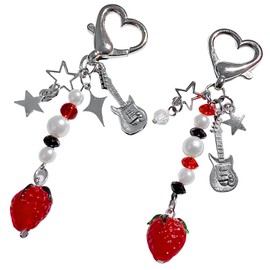 Shengxi Y2K Aesthetic Keychain, Pack of 2, Guitar Pentagram Star, Strawberry Accessories, Key Chain, Fashion Pendant Key Chain for Women and Girls, multicoloured