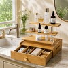 Bamboo Perfume Organizer with Drawer, 3 Tier Makeup Display for