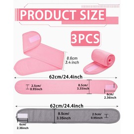 MYGLOAR Pack of 3 Makeup Hair Bands for Women, Wide Headbands, Hair Bands, Makeup Spa Headbands, Terry Towelling, Hair Bands for Make-Up, Adjustable Hair Bands with Velcro Fasteners for Sports, Yoga