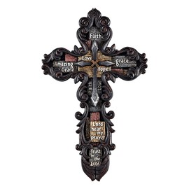 Eagrafts Decorative Resin Wall Cross With Encouraging Words and Phrases, Faux Iron Cross, Home Wall Decor
