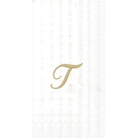 Ideal Home Range 3-Ply Paper Monogram Guest Towel, White/Gold (Pack of 2) (2, Letter T)