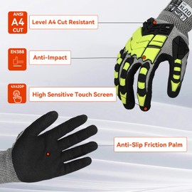 Graloky Safety Work Gloves, Impact Gloves for Men Women, Cut Resistant Non-Slip Heavy Duty Gloves with Nitrile Grip,Touch Screen Gloves with Impact Protection for Gardening Mechanic Construction,Small
