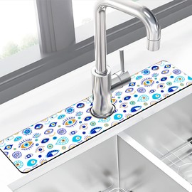 Dish Drying Mat for Kitchen Sink Doodle Drawing Evil Eyes plash Guard Behind Faucet Sink Mat Absorbent Fast Drying Faucet Draining Mat for Bathroom Kitchen 5.5”×24”
