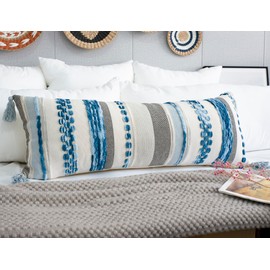 PANOD Boho Long Lumbar Throw Pillow Cover 14 x 36 Blue, Chenille Morocan Extra Long Pillow Case Cover, Decorative Long Pillow for Bed Couch Sofa Farmhouse