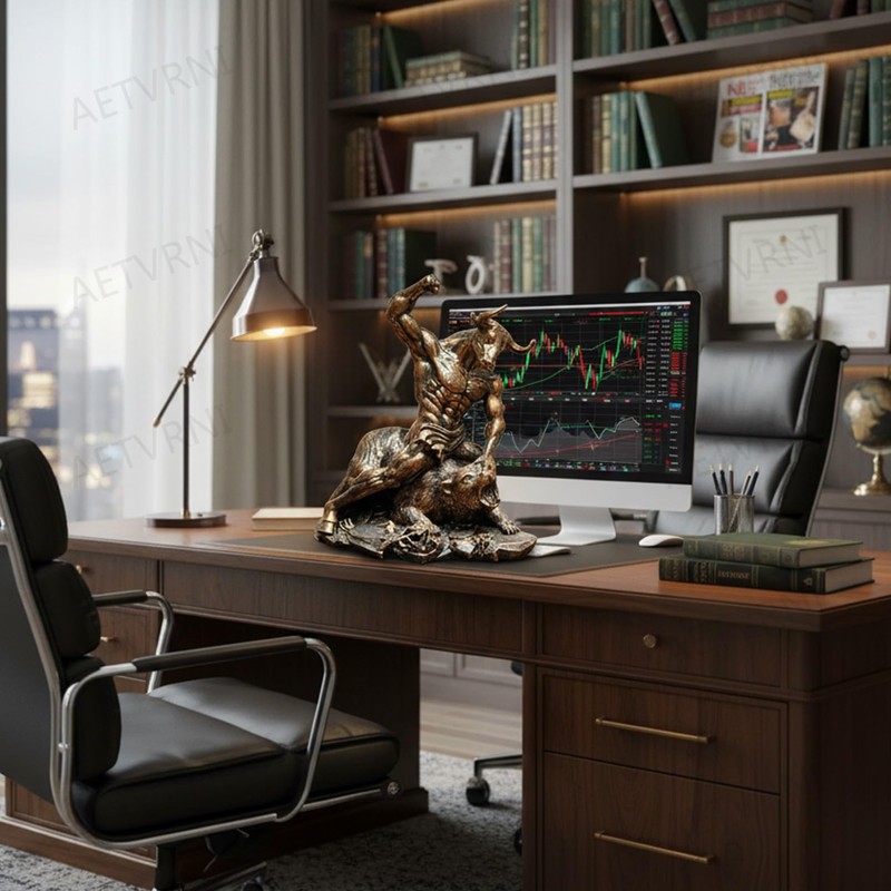 AETVRNI Wall Street Bull & Bear Statue - Resin Bronze-Like