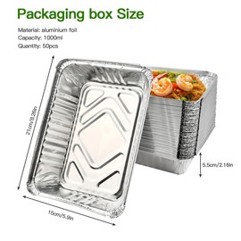 BUYGOO 50PCS Aluminum Pans, Aluminum Foil Pans, Tin Foil Pans, Aluminum Pie Pans 8.26 Inch, Aluminum Trays, Aluminum Loaf Pans, 21 X 15 X 5.5 CM, Foil Baking Pans for Cooking, Heating, Storing