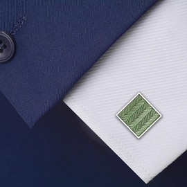 Men's Green Corrugated Square Enamel Silver Business Simple Suit Accessory 16mm Cufflinks, Copper, 无