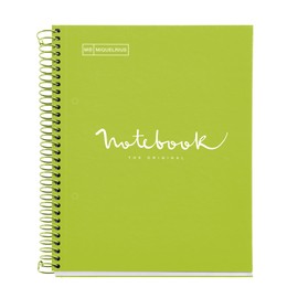 Miquelrius - Notebook A5 notebook, 1 coloured strip, 80 sheets with horizontal ruling 7 mm, paper 90 g/m² micro-perforated with 2 holes for 2 rings, cardboard cover, lime green