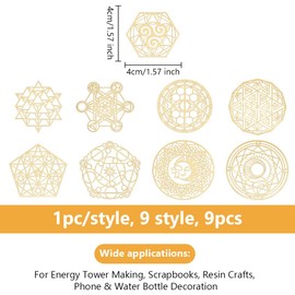OLYCRAFT 9Pcs 1.6×1.6 inch Sacred Geometry Metal Energy Stickers Flower of Life Orgone Pyramid Stickers Golden Stickers for Scrapbooks DIY Resin Crafts Phone & Water Bottle Decoration