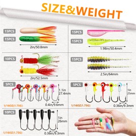 Dovesun 105pcs Crappie Lures with Jig Heads Hooks Kit- Soft Plastic Worms-Tubes Bait 75Pcs 1/16 oz 30Pcs Crappie Jigs Fishing Lures Kit for Saltwater Freshwater Fishing