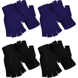 4 Pairs Winter Half Finger Gloves Knitted Fingerless Mittens Warm Stretchy Gloves for Men and Women
