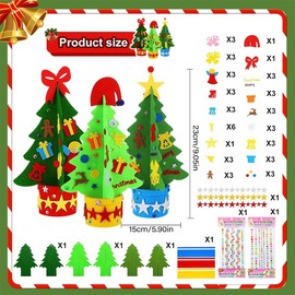 TOPRUNYI Christmas Tree Craft Set, 3 Pieces Felt Christmas Tree Children, Felt Christmas Tree DIY, Craft Set Christmas Children, Christmas Decoration Felt, Christmas Crafts Children