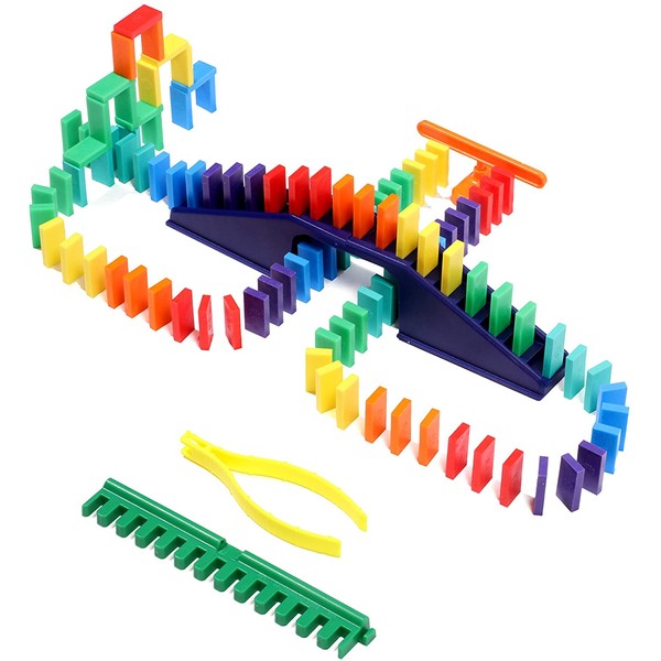 Bulk Dominoes 104pcs Mini Dominoes, Ultimate Stacking & Toppling Kit. Chain Reaction STEAM Toy Building Set.