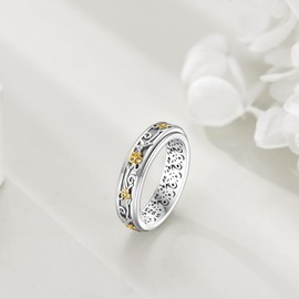 URONE Spinner Fidget Ring 925 Sterling Silver Hummingbird Anxiety Ring Stress Relieving Spinning Ring Bird and Flower Rotating Ring for Women #8, No Gemstone