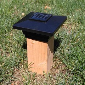 (12 Pack) Solar Post Cap Low Profile 4 SMD LED Off 4"X4" PVC Fence Post with Adapter for 3.5" x 3.5" Wood Post (Black)