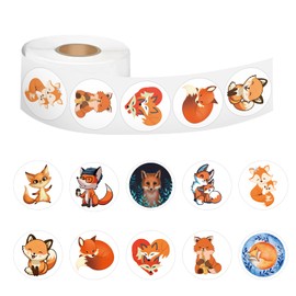 500 Pcs Fox Stickers Roll for Kids, Cute Fox Stickers Cartoon Fox Label Stickers and Decals for Water Bottle Computer Craft Supplies Classroom Rewards Party Favors