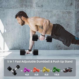 RUNWE 10lb Dumbbell Set of 2-4 in 1 Fast Adjustable Free Weight Set, Each 4lb 6lb 8lb 10lb for Women & Men Exercise Fitness for Home Gym, Also Can Be Used Push Up Bar