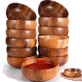 Skylety 20 Pcs Acacia Wooden Bowls Small Calabash Bowls Round Wood Salad Hand Carved Calabash Dip Tray for Serving Popcorn Pasta Coconut Nuts Sauce Appetizers Home Kitchen (4 Inch)