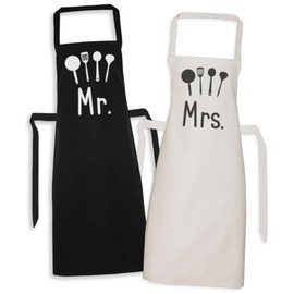 Mr & Mrs Kitchen Chefs - Matching Printed Aprons Couples Gift Set - One Size