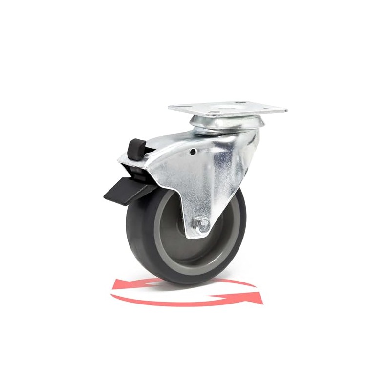 Swivel Castor 100 mm with Plastic Wheel, Brake and Mounting
