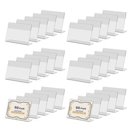 SIYOMG Clear Acrylic Sign Display Holder, 60 PCS 2.5X3.5In Slanted L Shape Price Name Card Tag Label Counter Top Stand for School Office Supermarket Store