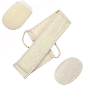 3 Pcs Esponja de Lufa, Esponja Natural de Baño, Juego de Esponjas para Baño con Estropajo para Espalda y 2 Esponjas de Lufa Suave, Limpieza Profunda y Duradera para Hombres y Mujeres