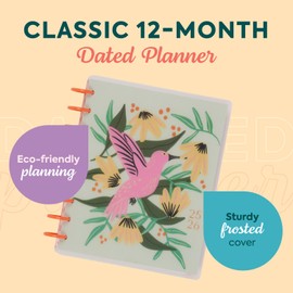 Happy Planner Sustainable Disc-Bound 12-Month Jul. 2025–Jun. 2026 Planner with 3 Bonus Months, Classic Size, Dashboard Layout, Feathered Flora