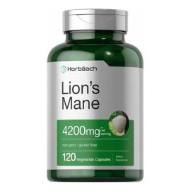 Hongo Melena De León 4200mg Horbaach  Lions Mane Supplement, 120 Vegan Capsules                                                                       