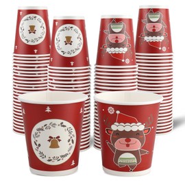Rulyyo Disposable Paper Coffee Cups Christmas Cups W/O Lids 8oz, 100 Count Festive Cups for Hot or Cold Beverages Decorative Holiday Cups for Christmas (Red)