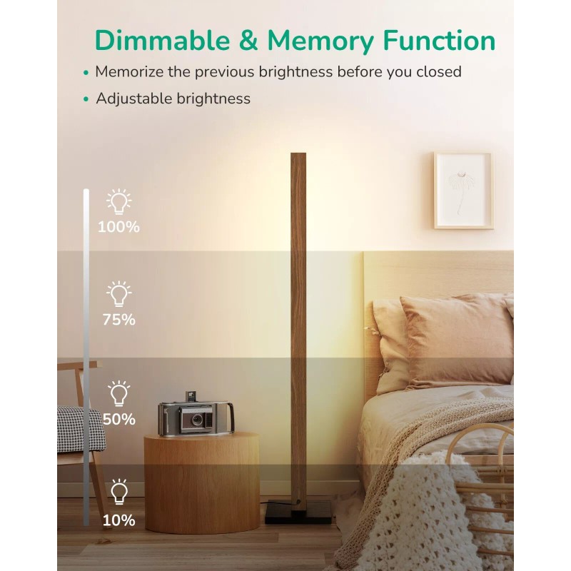 EDISHINE Natural Wood LED Corner Floor Lamp Dimmable Minimalist Standing