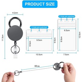 3 Pcs Llavero Retráctil, Gafete de Metal Electrochapado con 6 Pcs Estilo para Tarjetas, Porta Gafete Retráctil con Cable de 21", para Llavero, Identificación, Crédito, Proximidad