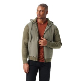 BASS OUTDOOR Men's Full Zipper Front Water Resistant Hooded Sweater with Drawstring and Kangaroo Pockets Standard, DEEP Lichen