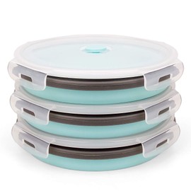 CARTINTS 1200ml Large Collapsible Meal Prep Containers, Reusable Silicone Food Storage Containers, Stackable Fridge Storage Containers, With Leakproof Lids, Microwave and Freezer Safe, Blue