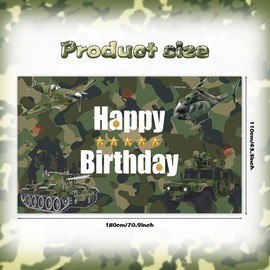 Camouflage Military Birthday Party Backdrop, 180x110cm Army Theme Wall Banner for Boys, Tank Helicopter Soldier Combat Party Decorations, Photo Booth Background for Kids(Green)