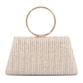 Ynport Crefreak Women's Straw Handbag Evening Bag Clutch Purses Bracelet Fashion Summer Beach Tote Straw Shoulder Bag Top Handle Shoulder Bag, beige