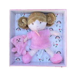 Jolijou Doll Demoiselle Rose Doll Plush With Bear  Paris France Baby Toy New