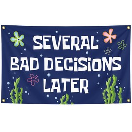 Funny Tapestry "SEVERAL BAD DECISIONS LATR" 3X5 Feet - Polyester Material - Dormitory/Room/Living Room/Office/Fun Decoration/Party/Car Rear Party/Fan Support/ (seaweed)