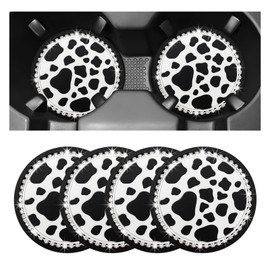 BWBWND 2 PCS Cow Print Car Cup Holder, 2.76 Inch Waterproof Anti Slip Insert Holder for Cup Holder, Universal Rhinestone Cute Drink Mat Interior Decor for Women, Car Accessories (Cow Print)