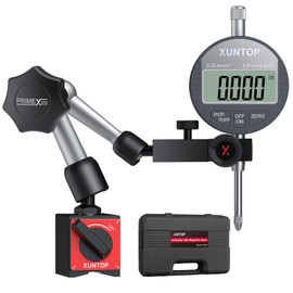 XUNTOP 0-1inch/0.0005inch Dial Digital Indicator and 90lbs (40kg) Magnetic Base Magnetic Electronic Indicator with 3 Adjustable Joints 5/16 inch (8mm) Clamping Diameter for Lathe CNC 3D Printer