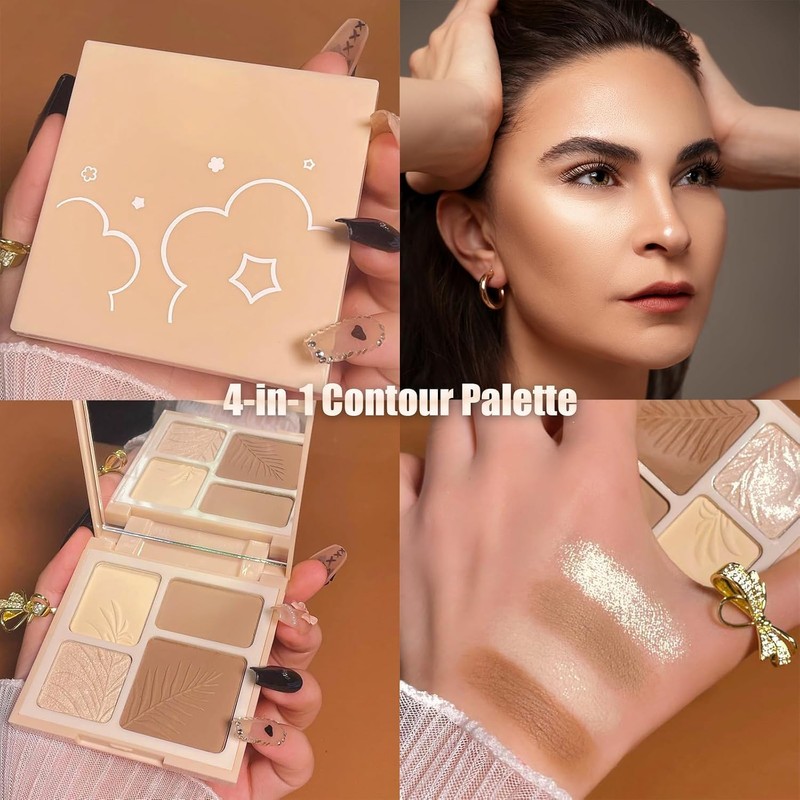 Paleta Contorno De Maquillaje 4 En 1, Resaltador, Cara Iluminador