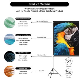 120 Inch Projector Screen with Dual Tripod Stands, 16:9 4K HD Foldable Anti-Crease Portable Outdoor Projector Screen with Stand for Movie Nights, Backyard, Indoor Home Theater, Large Projection Screen