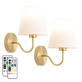 Adust Battery Operated Wall Sconce Set of Two Antique Brass Wall Lights Remote Control Dimmable Rechargeable LED Light Bulb, 3 Color Temps LED