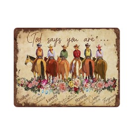 God Says You are Cowgirl Bible Verse Inspirational Vintage Tin Sign for Horse Lovers Cowgirl Christian Art Vintage Wall Decor 5.5x8 Inch