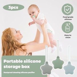 Paquete de 3 fundas de silicona para chupete, bonita funda de almacenamiento portátil para chupete, caja contenedora de almacenamiento para chupete para llevar, sin BPA, fácil de limpiar