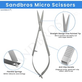 SANDBROS Straight Cuticle Scissors Grooming Professional Self Opening Scissors from Stainless Steel - Scrapbooking and Decoupage Straight Scissors