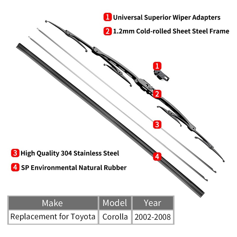 Replacement for 2002-2008 Toyota Corolla Windshield Wiper Blade - 24"+18"