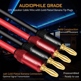 WOWLED 2 Pack Bi-Wire Speaker Cable with Gold-Plated Banana Plugs, 13 AWG HiFi OFC Audio Terminal Speaker Cable for Sound System Home Cinema, Amplifier, Subwoofer, Audiophile (1.5 m / 4.9 ft)