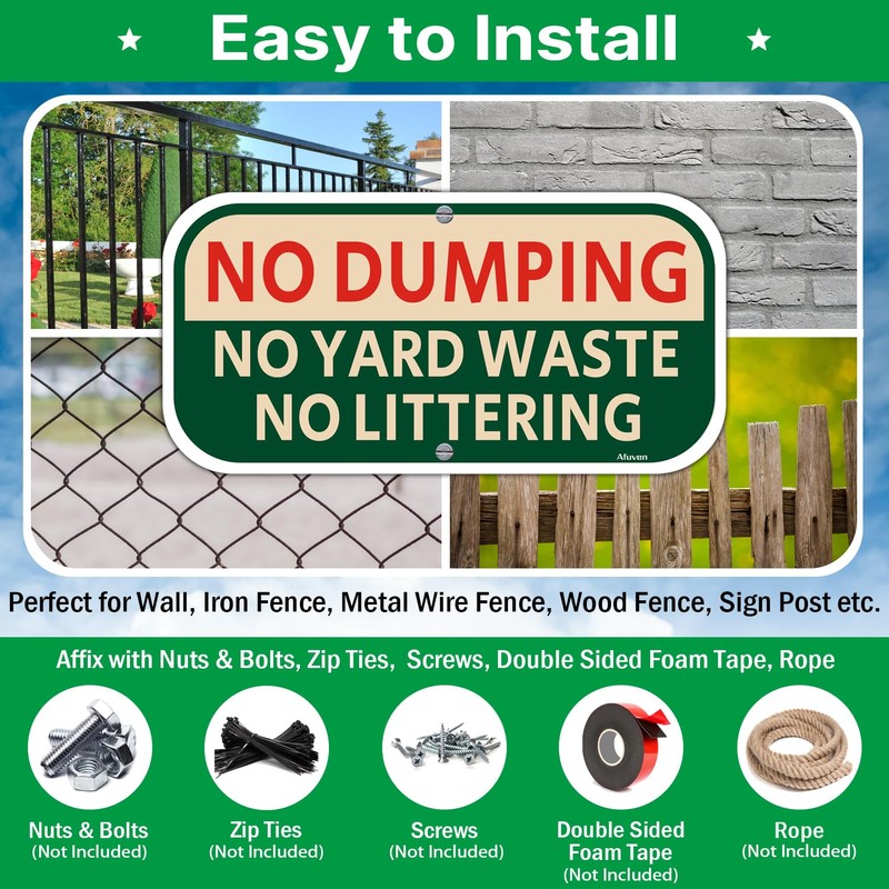 No Dumping No Yard Waste No Littering Sign | 12”x