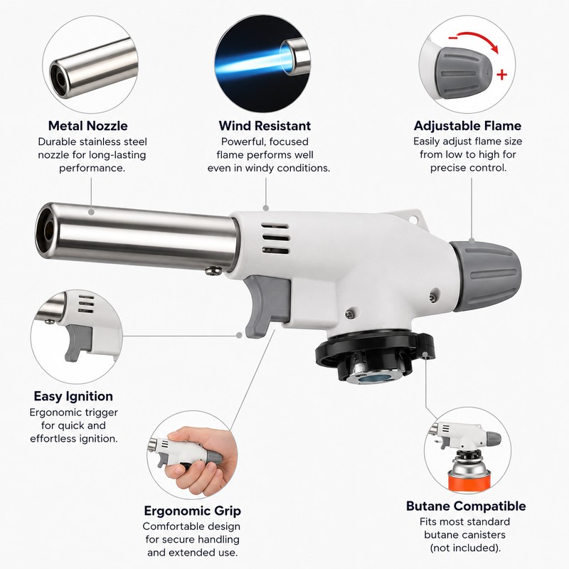 Butane Torch Burner for Cooking & BBQ – Adjustable Flame